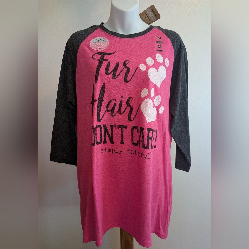 NWT Simply Faithful Pink and Gray Baseball Jersey Style Tee